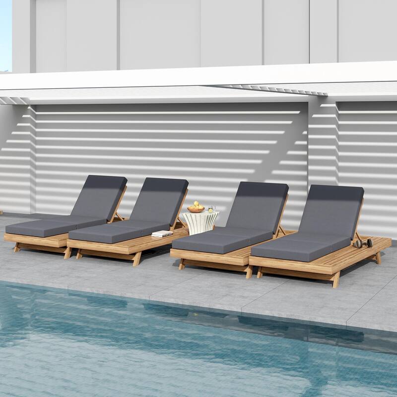 Christopher Knight Home - Calder Modern Outdoor Acacia Wood 4-Position Adjustable Chaise Lounge with Triple-Fold Cushion - 79"L