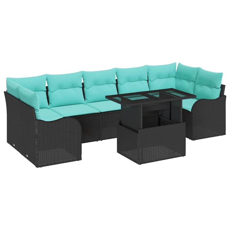 vidaXL 8/9 Garden Sofa Set with Cushions Black/Brown/Grey Poly Rattan - 113.8 x 48.2 x 27.2