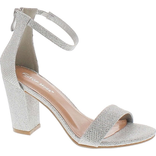 Top Moda Womens Hannah-1 Platform Chunky Heel Metallic Glitter Party Ankle Strap High Heel Sandal