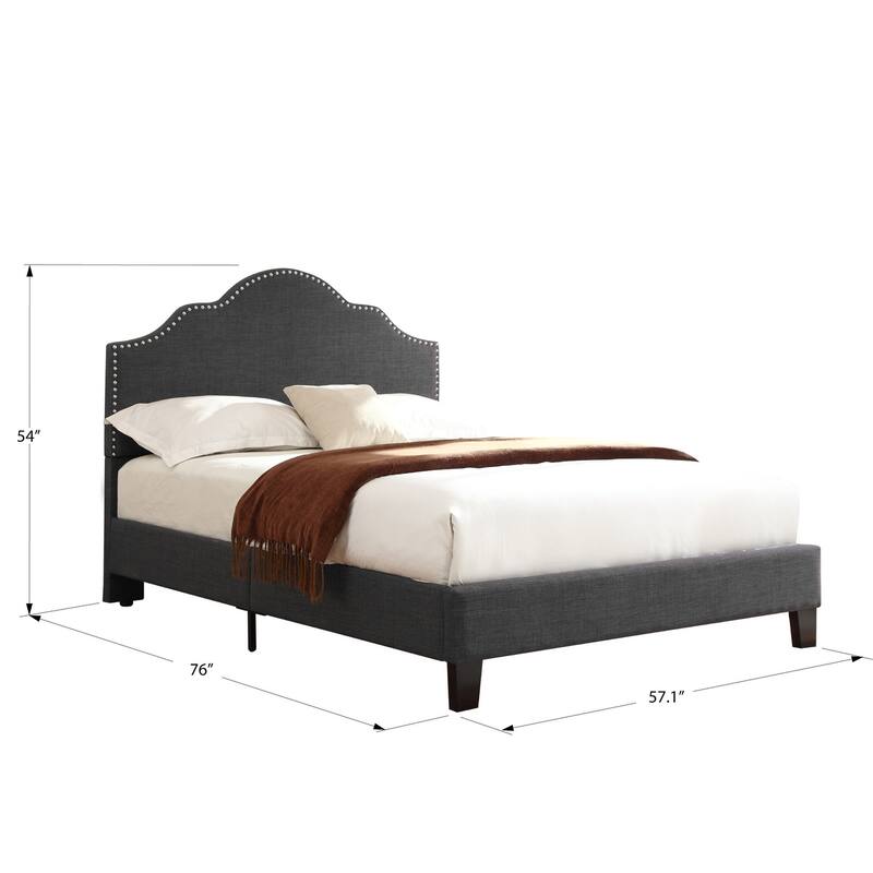 Transitional Gray Queen Size Upholstered Bed Frame in Charcoal with Elegant Design
