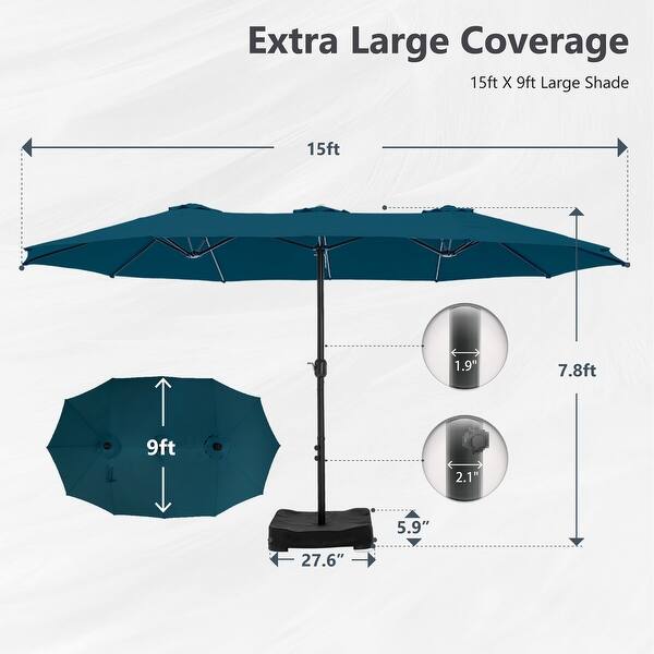 dimension image slide 12 of 13, MAISON ARTS 15ft Double-Sided Patio Extra Large Twin Umbrella with Base Included