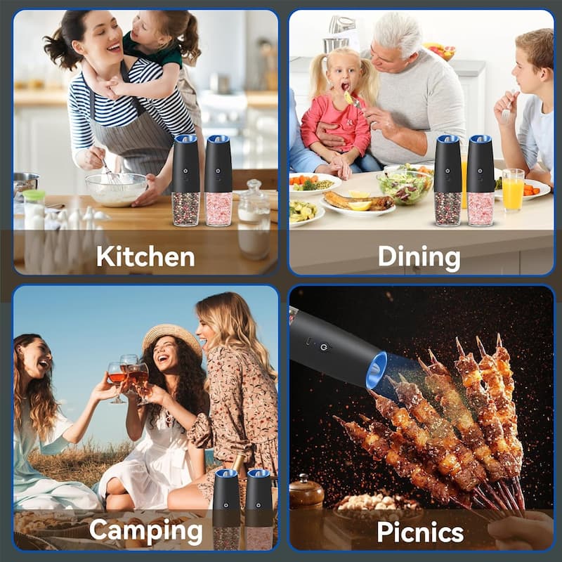 Electric Salt and Pepper Grinder Set 2-Pack USB Rechargeable One-Hand Operation Adjustable Coarseness - 2:48" x 7.94"