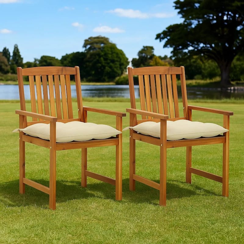 Blaire Outdoor Accent Chairs, Set of 2, Acacia Wood, Cream Cushions