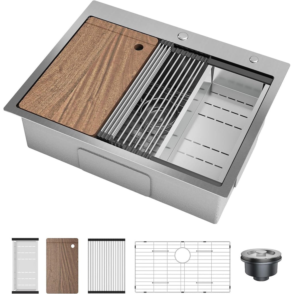 25"X22"X9" Undermount Kitchen Drop In Sink for Easy Installation with Cutting Board