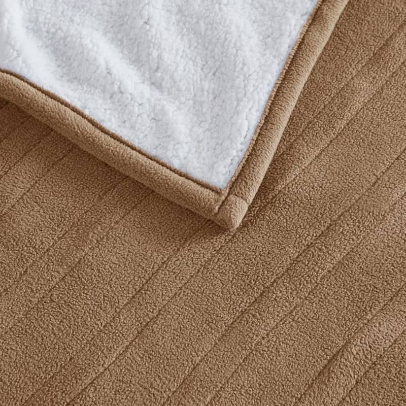 Full Solid Fleece to Sherpa Heated Blanket Brown Bed Bath & Beyond
