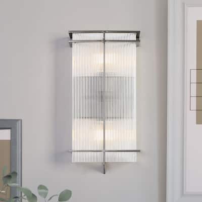 Modern 2-Light Brushed Rectangle Wall Sconce Acrylic Bathroom Vanity Light - W 7.5" x L 15.4" x H 3.9"