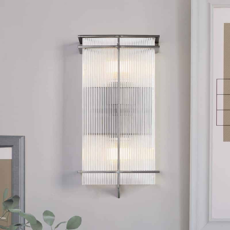 Modern 2-Light Rectangle Wall Sconce Brushed Black Bathroom Vanity Light - W 7.5" x L 15.4" x H 3.9"