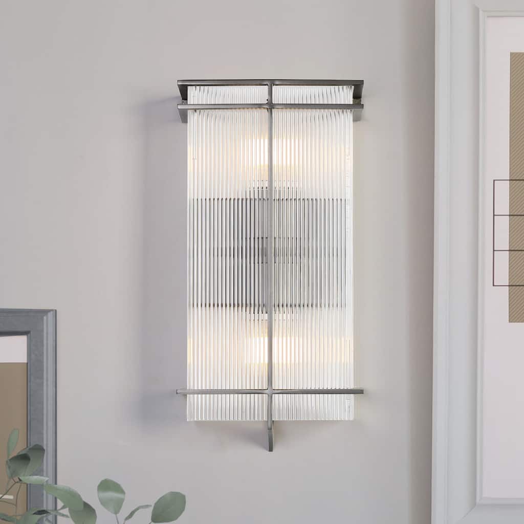 Modern 2-Light Rectangle Wall Sconce Brushed Black Bathroom Vanity Light - W 7.5" x L 15.4" x H 3.9"