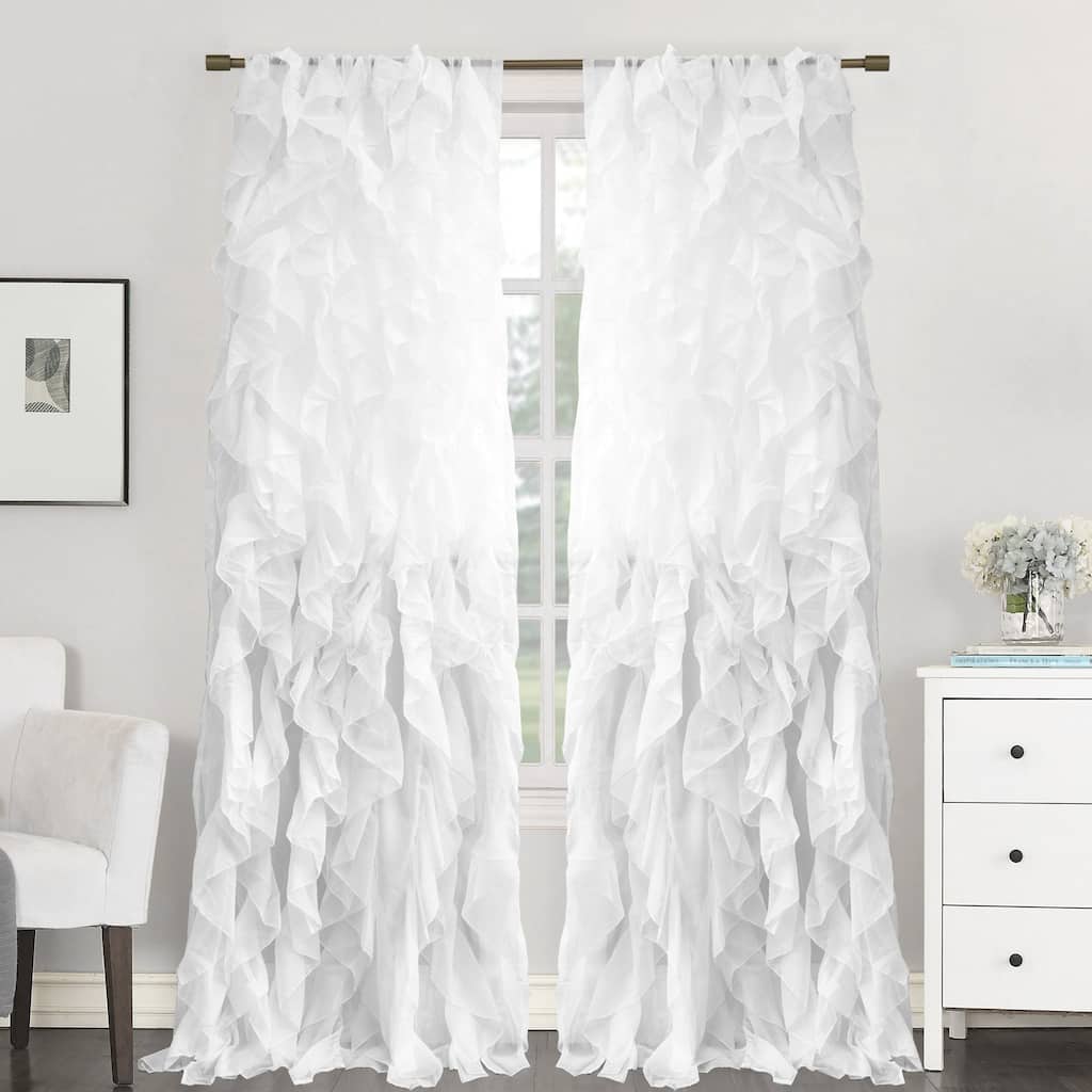 Sweet Home Collection Chic Sheer Voile Vertical Ruffled Tier Window Single Panel Curtain - 84" Long