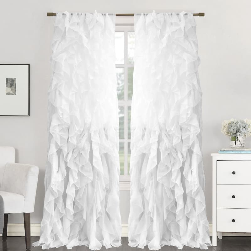 Sweet Home Collection Sheer Voile Waterfall Ruffled Tier 108 Inch Single Curtain Panel - 108" long x 50" wide