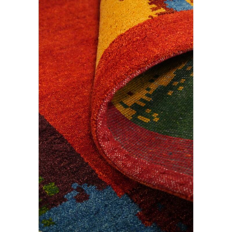Hand Knotted Oriental 100% Wool Carpet Modern Solid Oranges & Rust Gabbeh Area Rug - 7' 10'' X 5' 6''