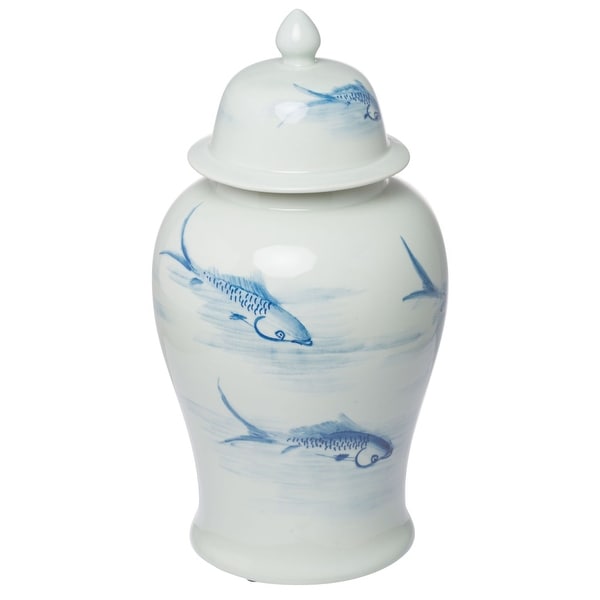 18.75" White and Blue Vintage Style Tall Jar with Lid - N/A
