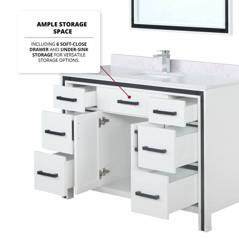 Ziva Bath Vanity, White Quartz Top and Mirrors