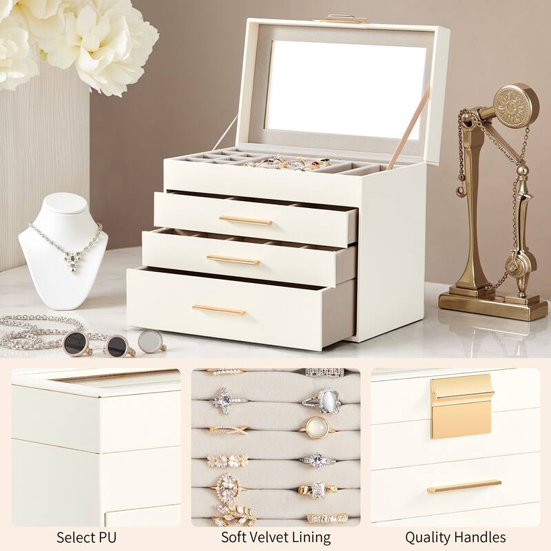 White-Pink Wood Jewelry Box with Velvet Lining and Clear Acrylic Top - 9.9” W x 6” D x 8.5” H