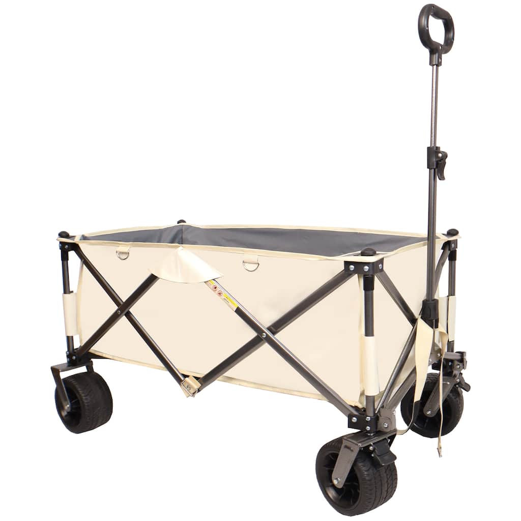 Folding Wagon, Heavy Duty Utility Beach Wagon Cart for Sand with Big Wheels, Adjustable Handle&Drink Holders