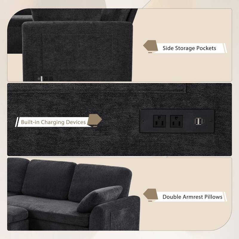 111.2" U-shaped Sofa with Reversible Chaise and Convertible Sofa Bed