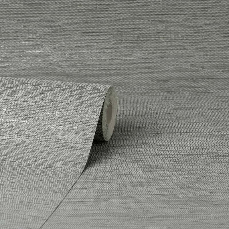 Fine Decor Mephi Grey Grasscloth Wallpaper