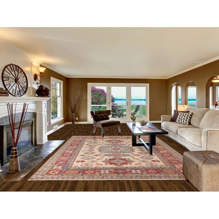 Geometric Kazak Oriental Area Rug Hand-Knotted Traditional Wool Carpet - 8'5"x 11'4"