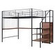 preview thumbnail 23 of 28, Artsy Full Size Metal Loft Bed with Desk and Metal Grid, Stylish Metal Frame Bed with Lateral Storage Ladder and Wardrobe, White