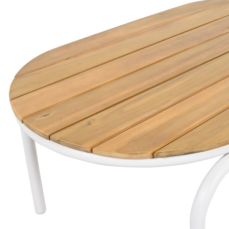 Set of 3 Patio Chaise Lounge Chair with Acacia Side Table