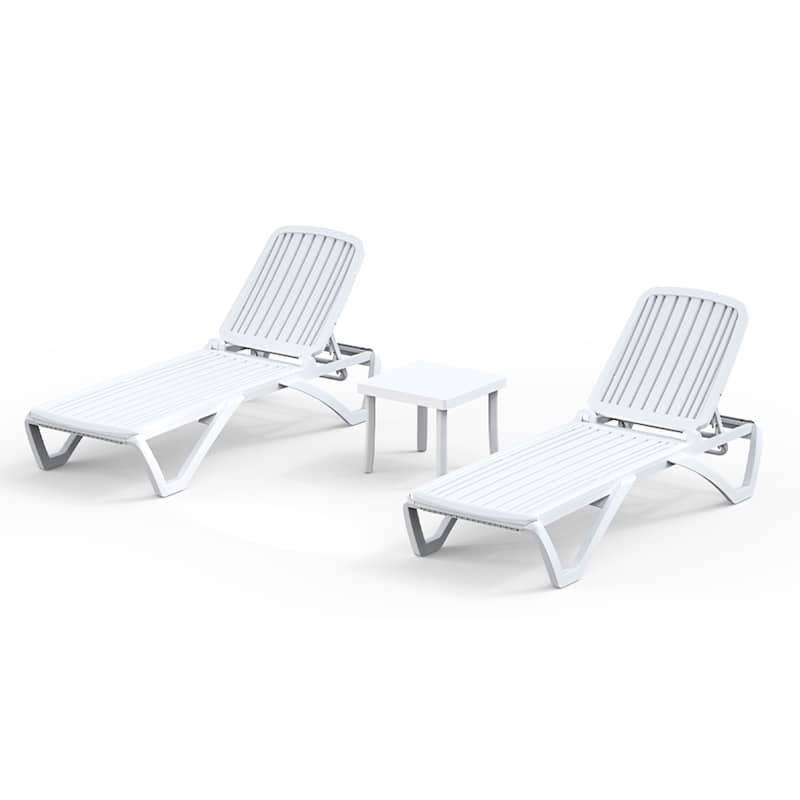 Domi White Aluminum Adjustable Pool Lounge Chair with Table, All-Weather Outdoor Chaise