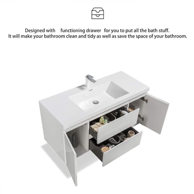Floating Bathroom Vanity with Integrated Resin Top