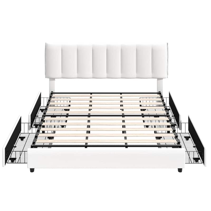 Javlergo Bed Frame with Storage Drawers, Upholstered Platform Bed Frame with Adjustable Headboard