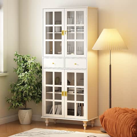 Timechee 72.4"Bookcase Bookshelf Glass Doors Display Storage Cabinet - 72.4"H