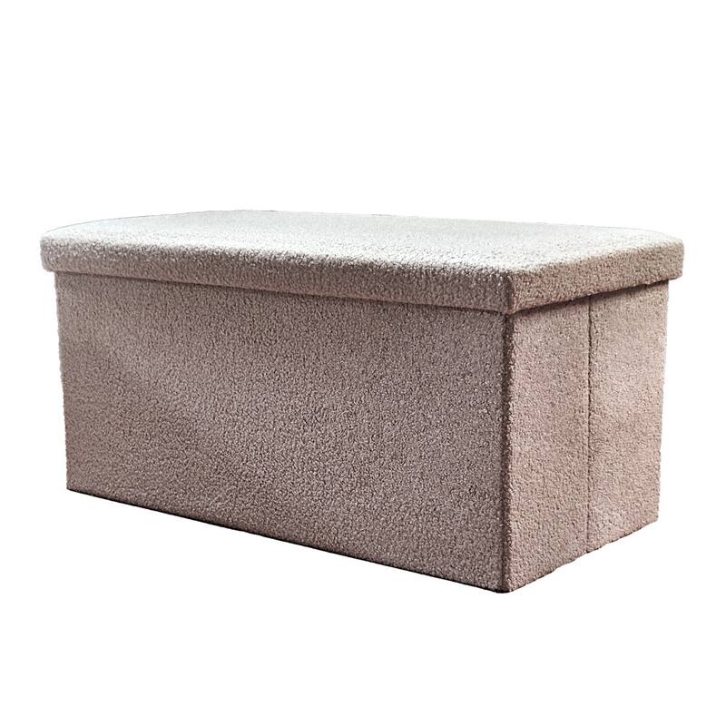 HomeRoots 30" White Boucle Storage Ottoman