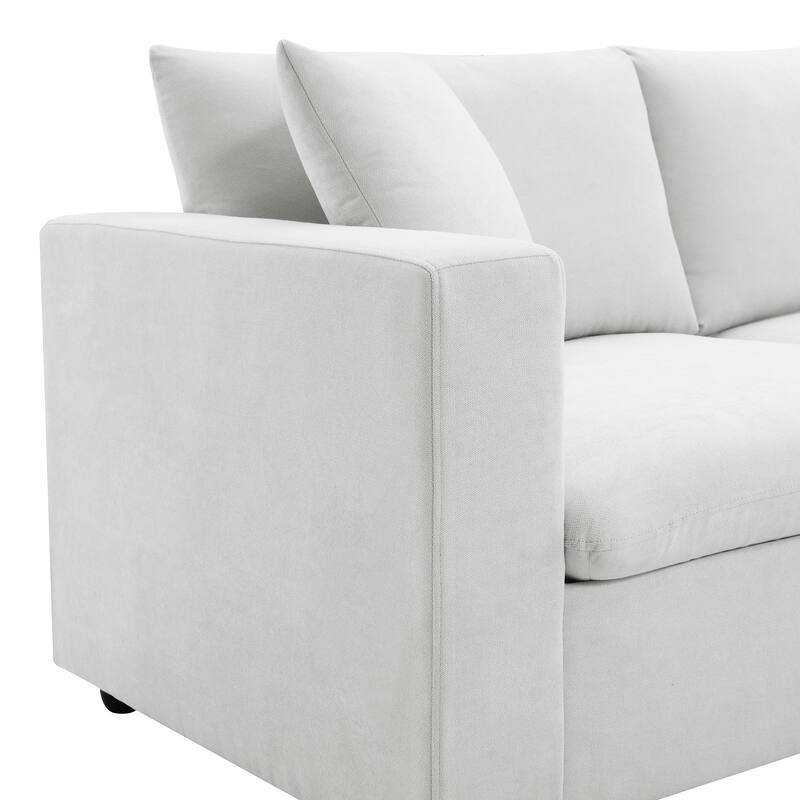 4-Seat Polyester L-Shaped Sectional Sofa with Convertible Ottoman
