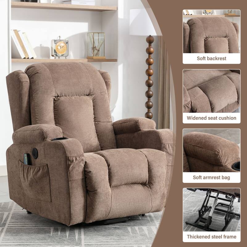 Brown Power Lift Recliner with Heat & Adjustable Recline
