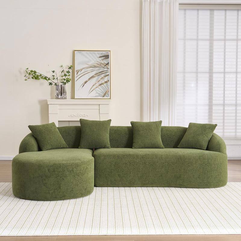 Modern Plush Gray Chenille L-Shaped Sectional Sofa with Curved Chaise