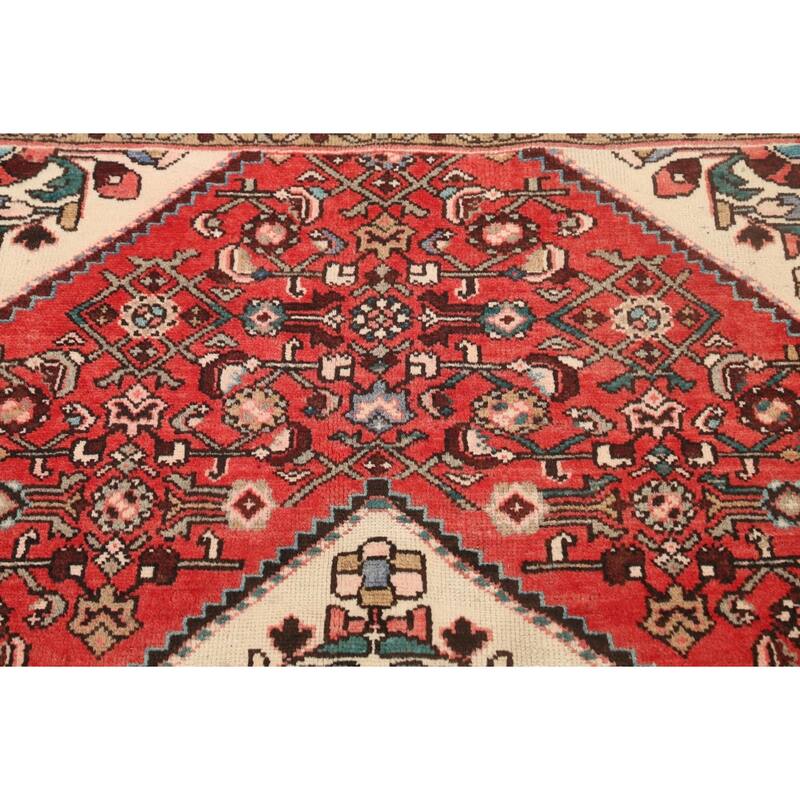 Vintage Geometric Hamedan Persian Area Rug Hand-knotted Wool Carpet - 3'9" x 5'4"
