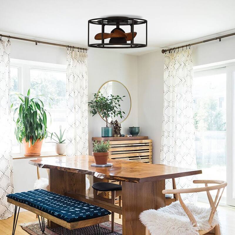 20" Industrial Metal Caged Low Profile Ceiling Fan with Light