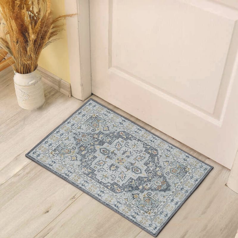 Non-Slip Machine Washable Grey Yellow Cream Multicolor Area Rug - Rectangle 2' x 3'