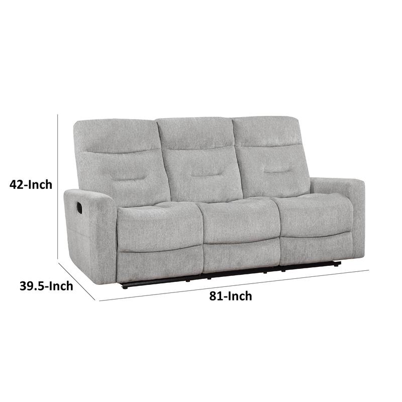 Lyns Manual Double Recliner Sofa, Soft Gray Chenille 81 Inch