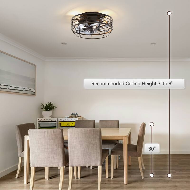 12" Low Profile Enclosed Cage Ceiling Fan with Light and Remote
