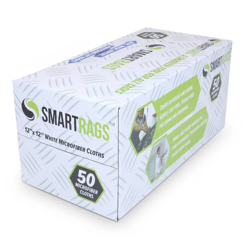 Arkwright Box of 50 Smart Rags Microfiber Cleaning Cloths - 12x12 - White