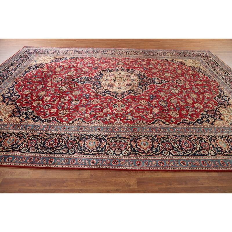 Traditional Kashmar Vintage Persian Area Rug Hand-Knotted Wool Carpet - 9'6" x 12'11"