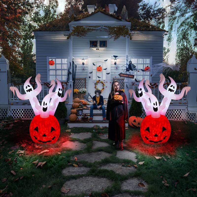 5.9ft Halloween Inflatable Pumpkin Ghost with LED Lights Outdoor Yard Decoration