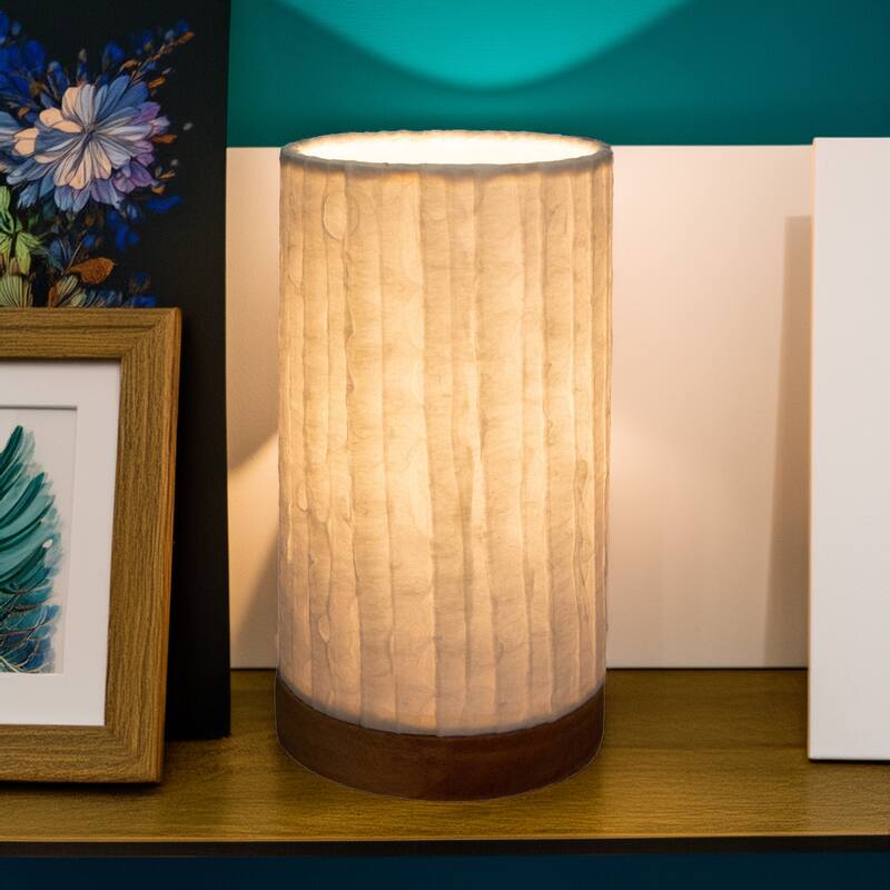 Eangee Handmade Mini Paper Cylinder Table Lamp, Handmade Paper Shade, Lines, 5 x 5 x 9 in. - Natural