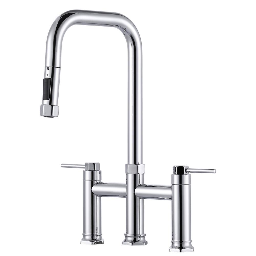 WOWOW Double Handle Pull Down Kitchen Faucet