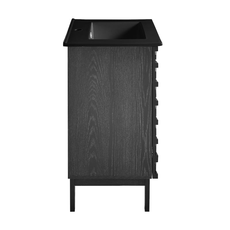 Cascade 24 In. Black Oak Bathroom Vanity With Black Ceramic Sink Top