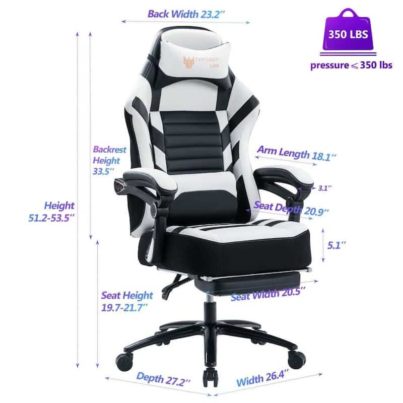 Ergonomic Office Chair Adjustable Swivel Recliner with Massage Lumbar Pillow and Retractable Footrest, for Office