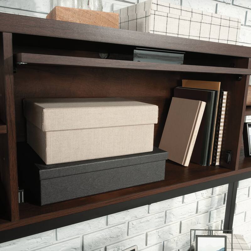 Wood Hutch with Barrister Door, Brown - 60" W x 12.13" D x 36.81" H