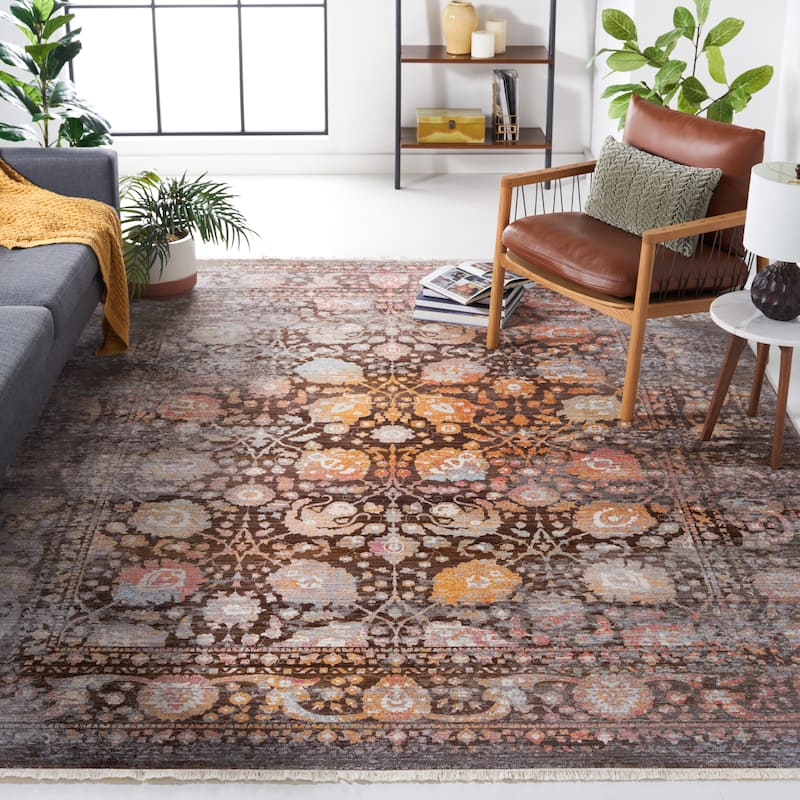 SAFAVIEH Vintage Persian Barbora Oriental Polyester Rug with Fringe - 6' x 9' - Brown/Multi