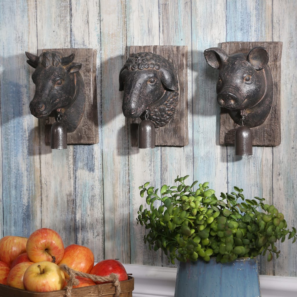 Cow Head With Bell Wall Decor 7.5"H