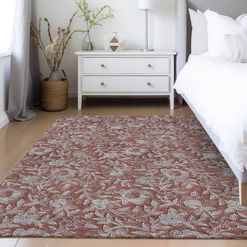 Machine Washable Indoor/ Outdoor Chantille Floral Rug