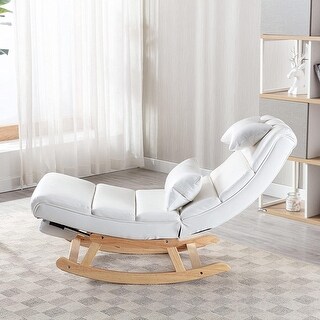 Ergonomic Rocking Chair with High Backrest and Cozy Armrest, White PU ...