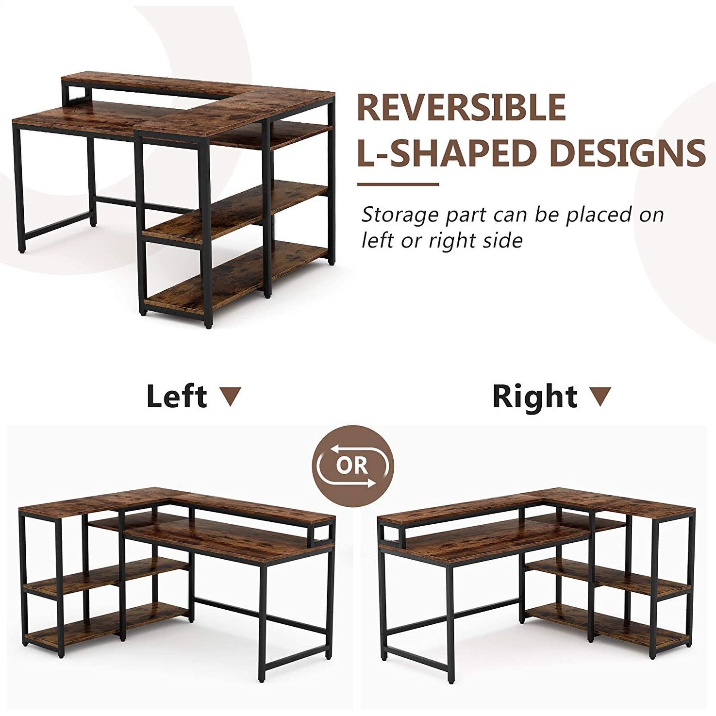 Tribesigns 55 53 inch Reversible L Shaped Computer Desk with Storage Shelf and Monitor Stand On Sale Bed Bath Beyond 33345743